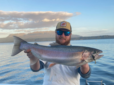 Scott Tamblin with a 3kg Rotorua lakes rainbow taken on a softabait