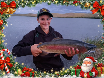 WFR2526.109 Harry Jones (14yo) with a Lake Alexandrina 7lbs rainbow trout caught and released on a fly that he tied himself.