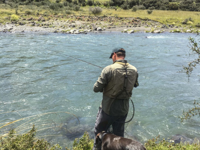 Fishing the edge which is the only clear quiet bit of water 1