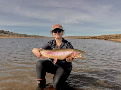 Lily Manson With A 5.5lb rainbow caught up at manorburn on a dry fly