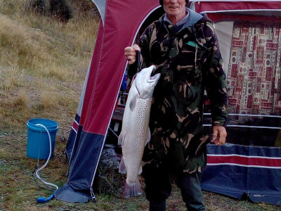 WFR1819.48 Roy Hughes and his 12 pound Lake Ohau brown trout Credit Jean Hughes