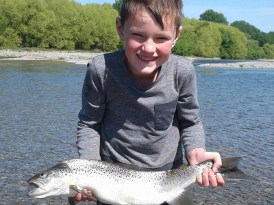 WFR1819.08 Finn Stevens with his Opihi River brown trout October 2018