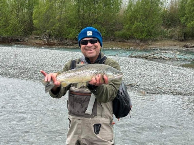 WFR2324.11 Mel Fowler with a fine Waitaki River brown trout
