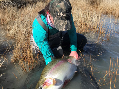 Cate Lee caught and released this huge rainbow trout on the 2021 Spring Season Opening Day