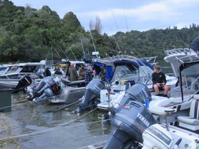 All set for opening...boaties gathered at The Landing Lake Tarawera on the evening before Opening Day.