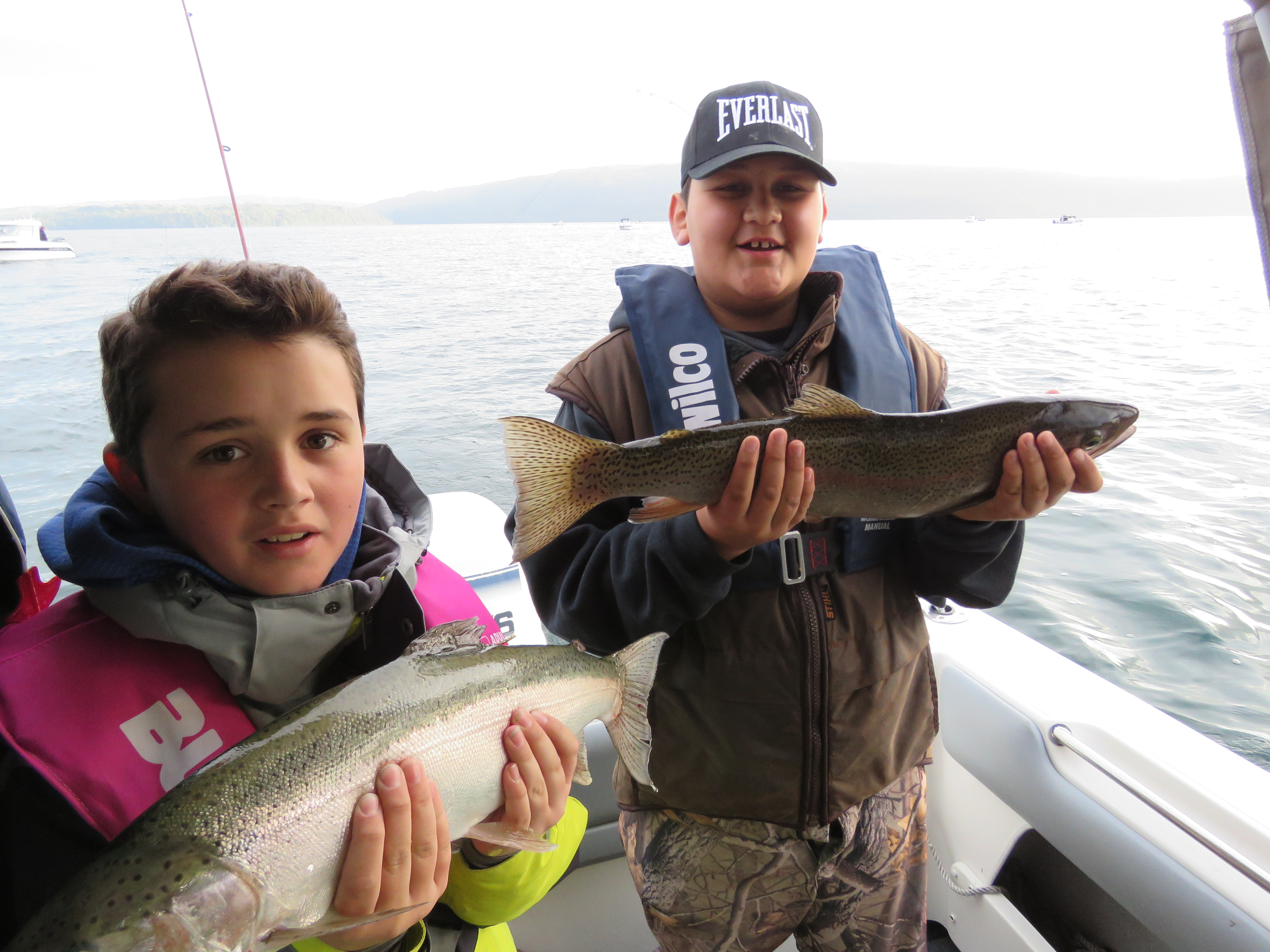 Lake Tarawera Oct 1 17 Joel Taylor 12 years on left and Te Tai Wipani Clendon Smallman 9 Lake Tarawera.