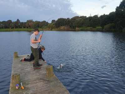 TRL1Dec2020. Angling action at New Plymouths Lake Rotomanu