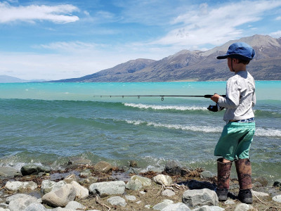 RLCSI2 Evan Adams tries his luck at a stream mouth on Lake Pukaki Creidt R Adams
