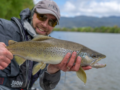 Peter De Boer with a cracker brown trout from teh lower Ruamahanga River Credit Andrew Harding 