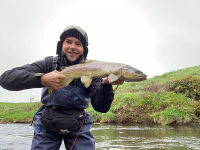 TRL1Oct22. Jack Ogden with an opening day hen still in spawning recovery mode