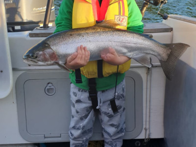 Corbijn van de Wetering with his first ever fish tarawera