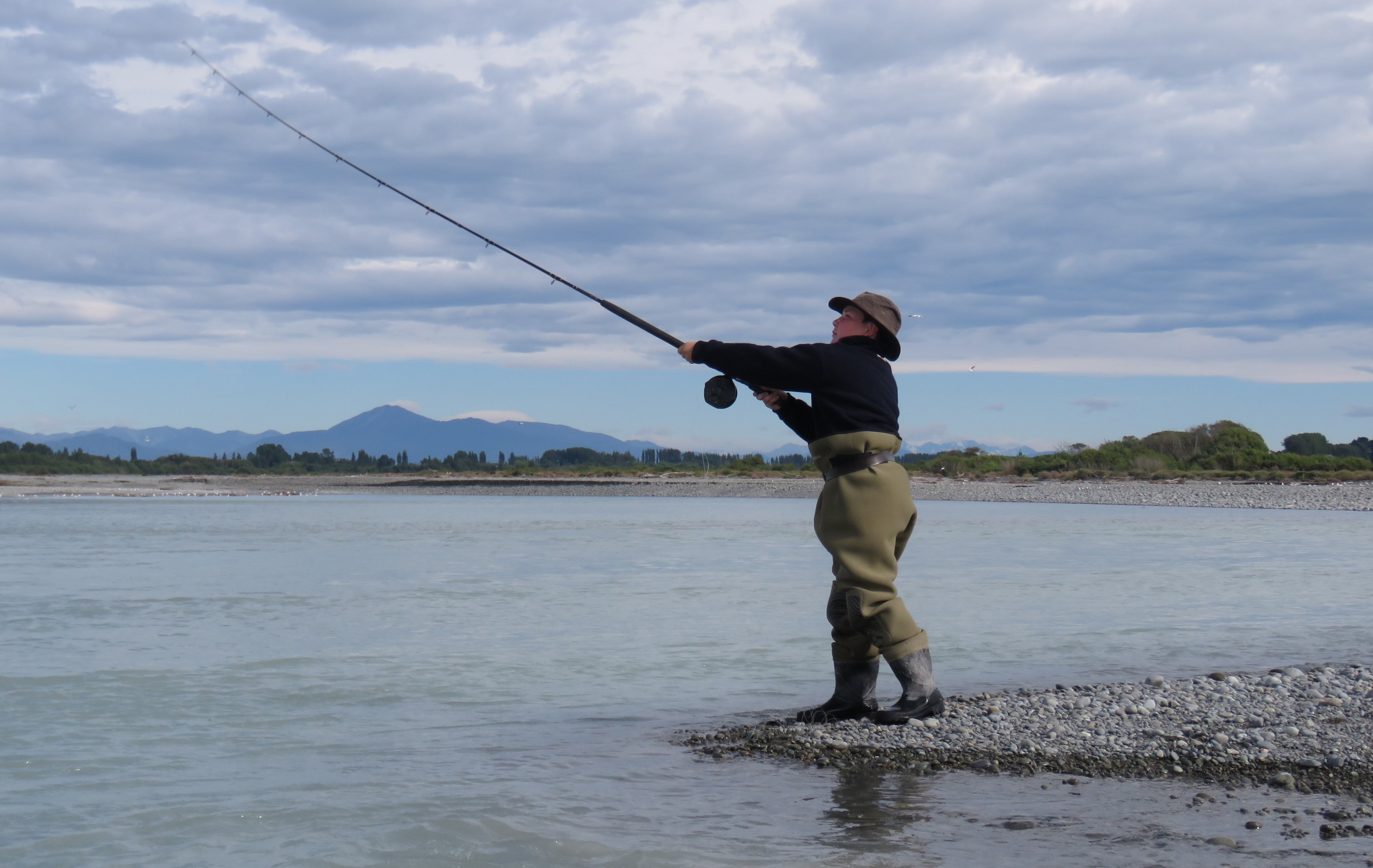 WFR2123.39 Ben Chivers tries his luck at the Rangitata River during the school holidays credit Rhys Adams
