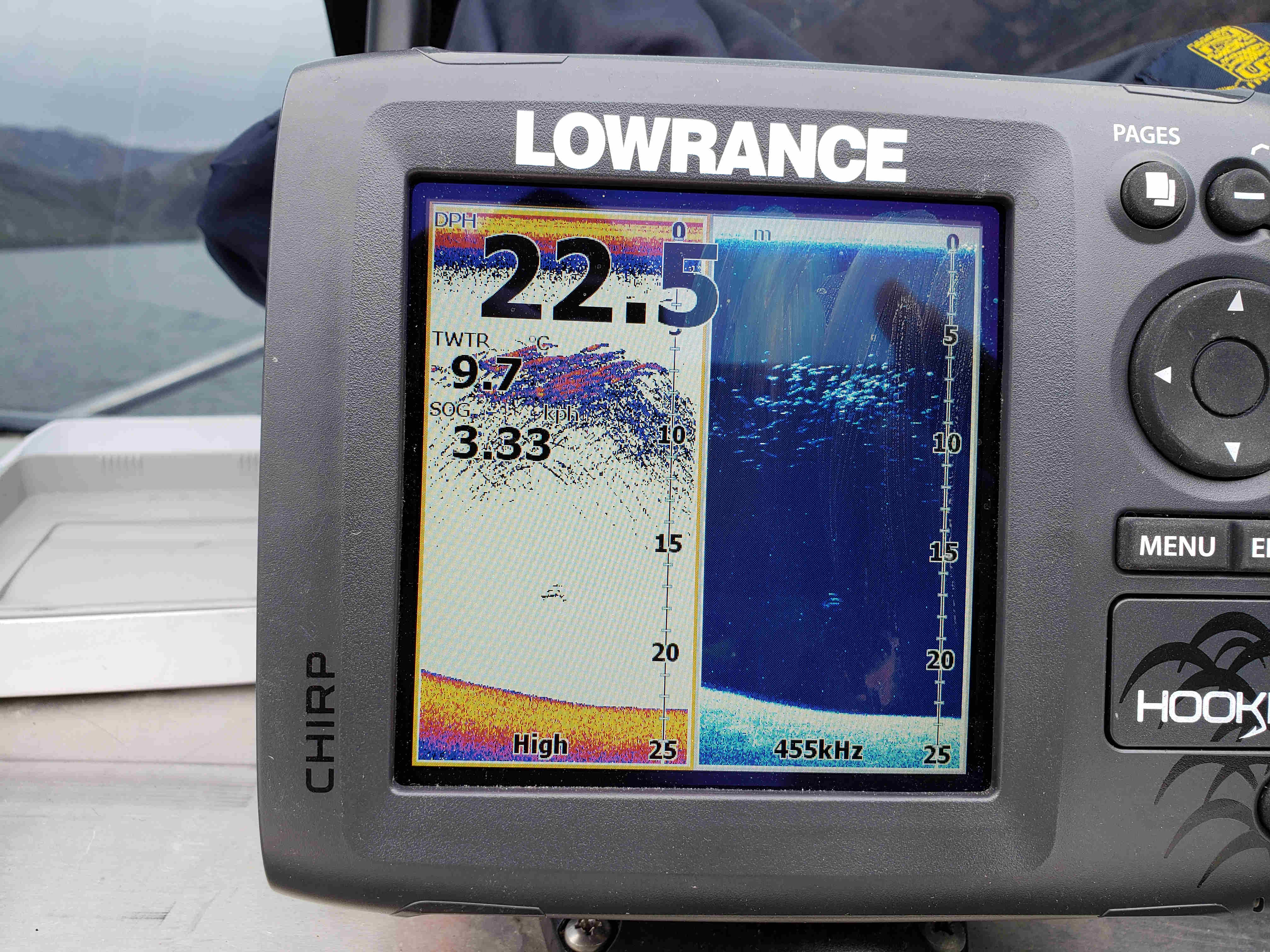 WFR1920.10 likely looking sockeye sign on the fish finder