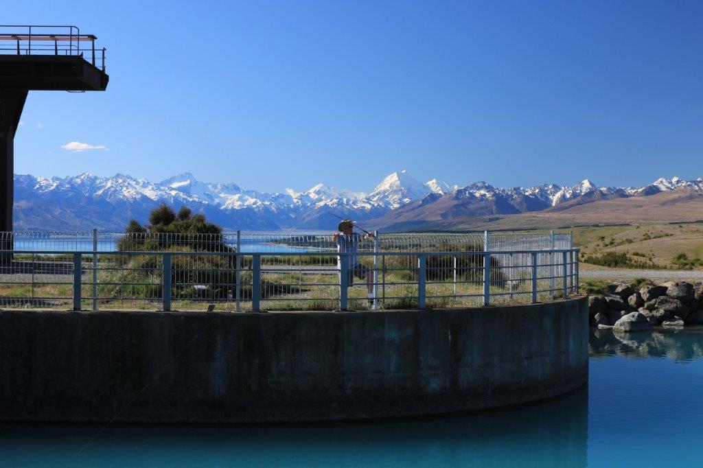 WFR2021.24Garry Patterson enjoying the famous scenery at the Tekapo Canal and only moment slater caught a salmon