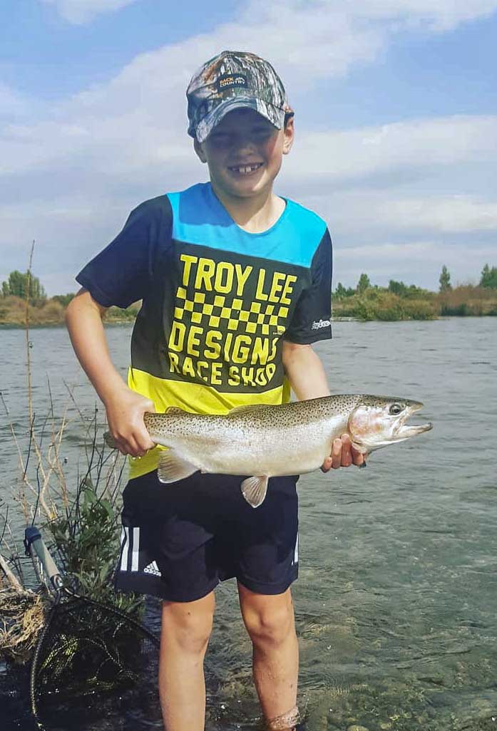 WFR1920.27a Finn Stevens caught this nice rainbow spin fishing the Tekapo River last weekend Credit K Stevens 1