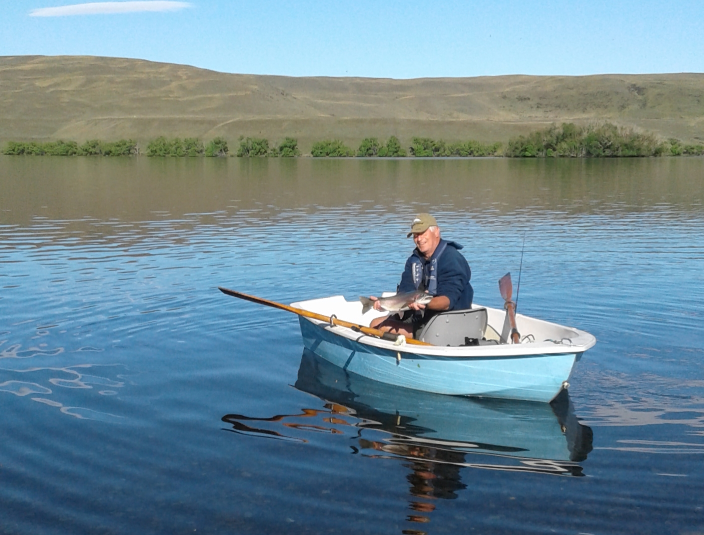 WFR1819.15 Grant Weston with one of five trout landed for his opening weekend trip at Lake Alexandrina credit A Gillespie Copy