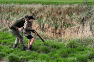 Local hunter Chris Mattock guiding a junior hunter towards the action