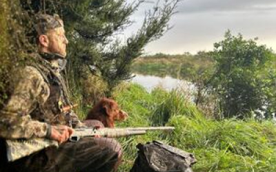 Josh Gardner and Blue from Christchurch hunting in the Hokitika catchment opening day