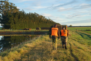 BBcsi7 'CSI F&G Rangers Hamish Stevens and Nikki Dellaway approaching a group of hunters'   credit Jase Van Beers