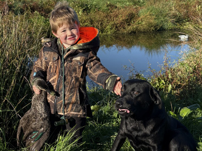 Angus and Opal the dog getting amongst the opening weekend excitement.