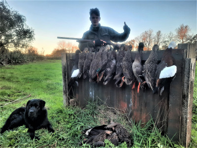 TBB1April2022. Jakson Stewart and Ranger with their 2021 opeing day harvest photo Glenn Stewart