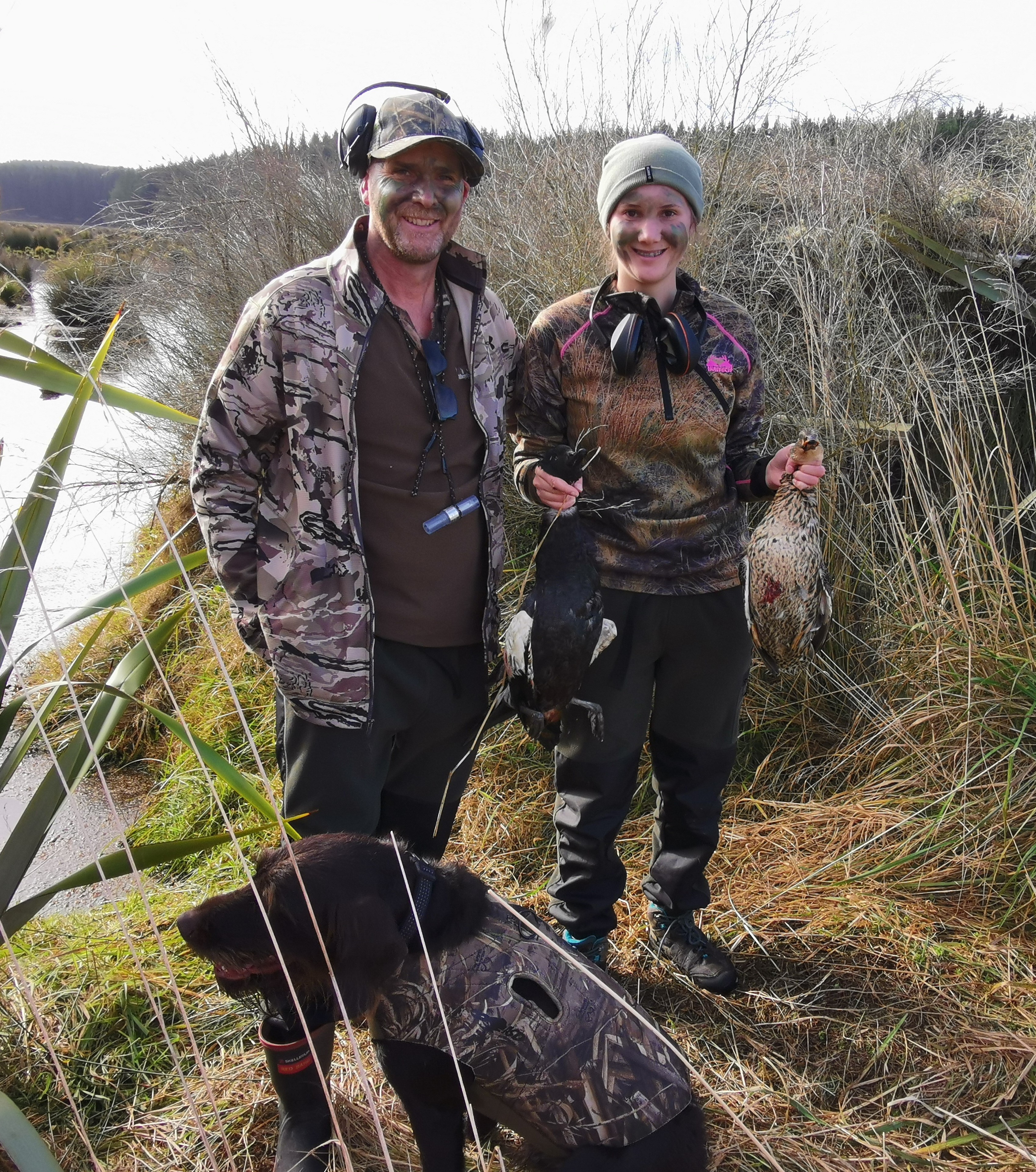 Bruce and Eleanor Quirey with Finn at Takitoa Wetland south of Dunedin